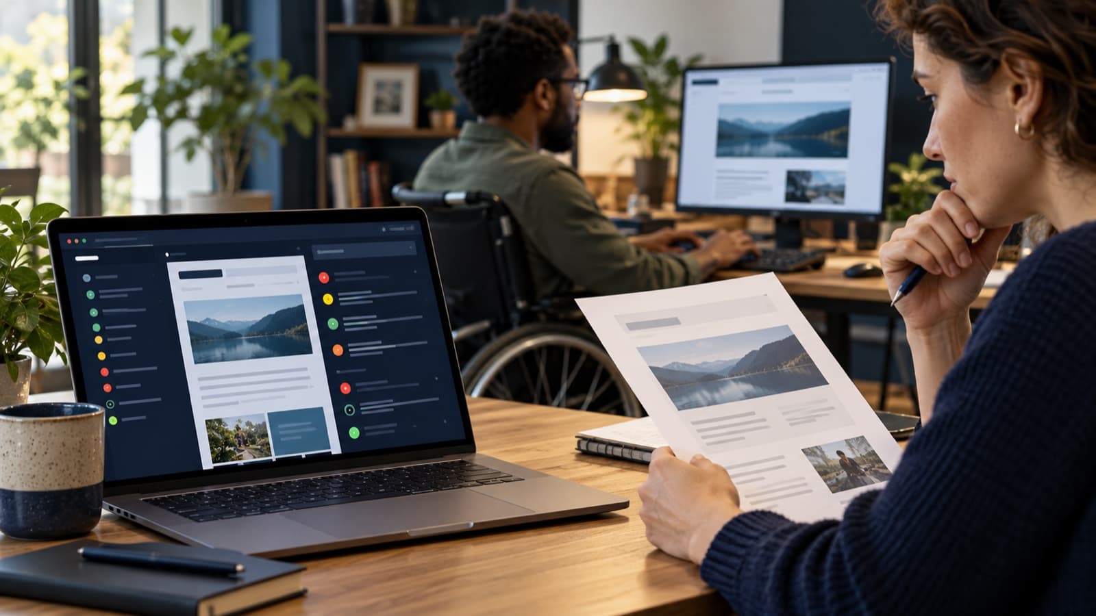 Human reviewer checking a website alongside an automated scan